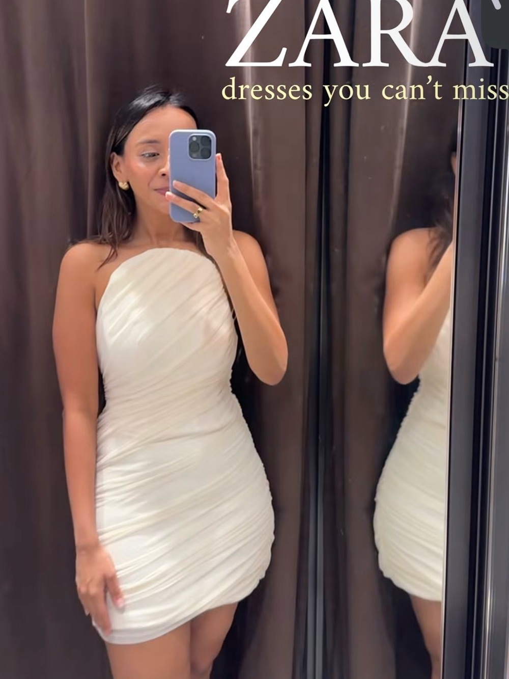 Zara Cream Strapless Ruched Mini Dress